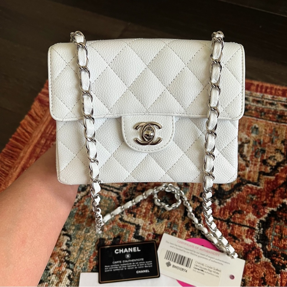 ❌SOLD-payment plan❌Chanel Classic Caviar Mini Square White Flap Bag